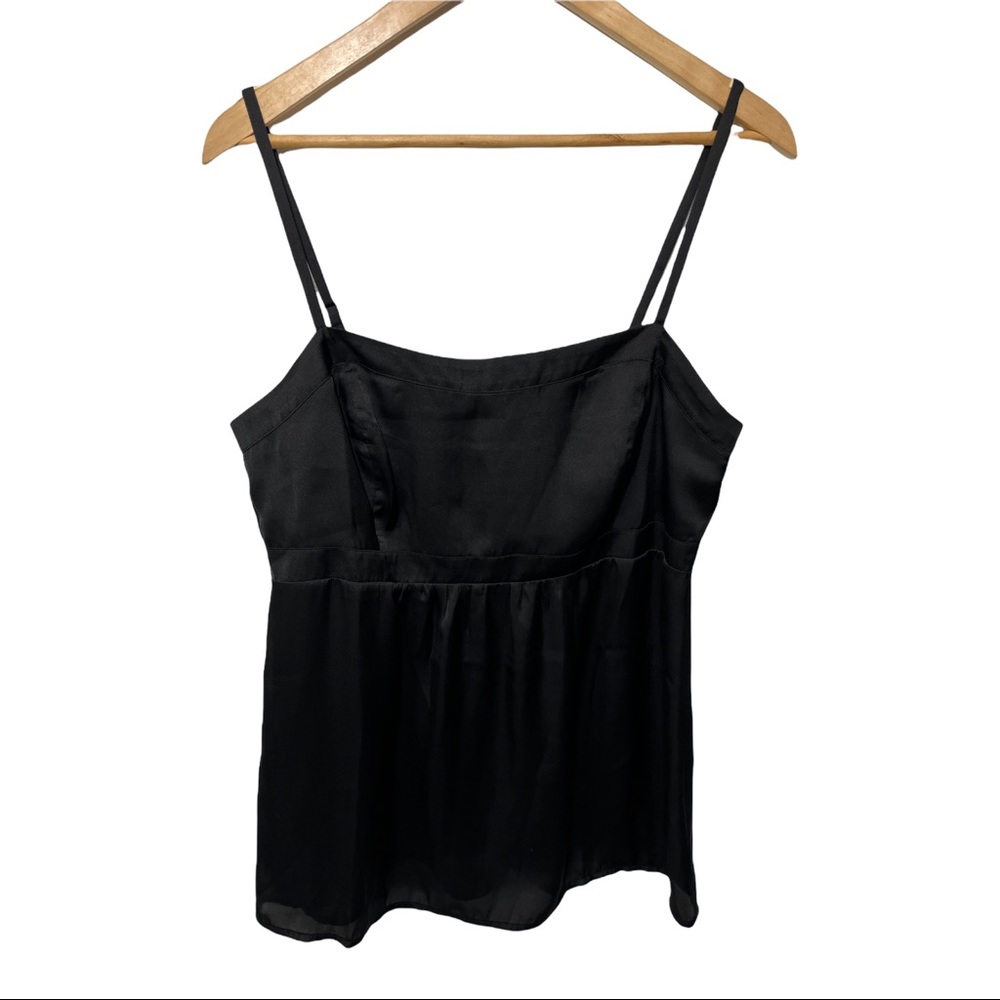 CABI BLACK COY SILKY TANK THIN STRAP SMOCK BACK SEMI SHEER WAISTLINE SIZE 10